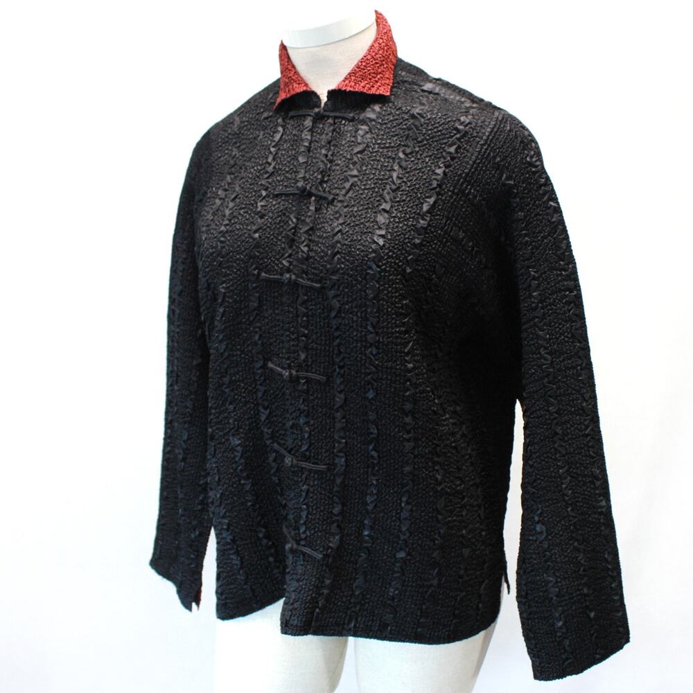 WD-NY Women's Plus Black Asian Style Button Down Jacket Blouse 1X